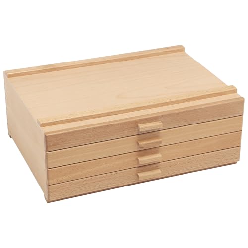 HG Art Concepts 4-Drawer Artist's Chest Craft Storage Box, Natural Birch Finish, Foam-Lined Drawers for Brushes, Removable Dividers, Sturdy Wood Construction, Stackable Solution - size: 4 Drawer