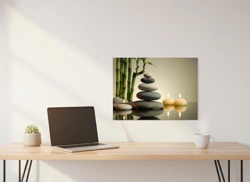 Zen Stone Stacking with Bamboo and Candles Calming Decor for Your Home Poster Art Canvas Printing Living Room Office Bedroom Aesthetic Poster (Unframe-style, 16x24inch(40x60cm))