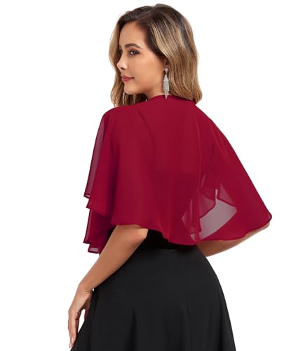 TONGFANTFL Women's Soft Chiffon Capelets Shawls and Wraps for Evening Wedding Cape Bole Cover Up - color: Wine Red