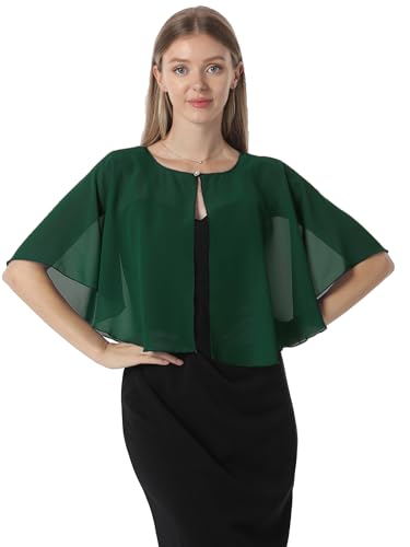 Chiffon Capelet Soft capes Shawls and Wraps for Evening Dress Wedding Cape 1920s shawl accessories for women - color: Dark Green