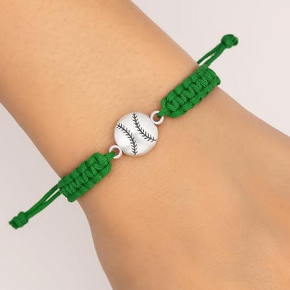 Sportybella - Baseball Bracelet, Baseball Jewelry, Adjustable Braided Baseball Bracelet, Baseball Gifts, Baseball Accessories - color: Green