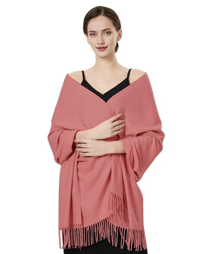 Luxurious Pashmina Feel Scarf & Shawl - Soft Solid Color Wrap for Weddings, Evening Dresses, Gifts - color: Berry