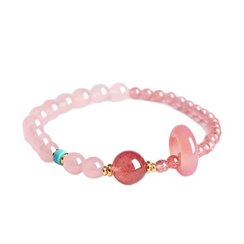 Rose Quartz Bracelet, 8mm Natural Gemstone Love Stone Jewelry Anxiety Relief & Meditation Support Heart Chakra Balance Valentine’s Mother’s Day Gift for Her - color: Strawberry