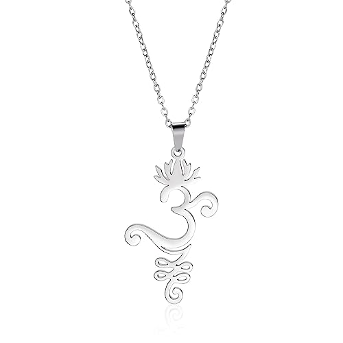 VASSAGO Buddha Lotus Necklace for Women Yoga Healing Pendant Stainless Steel Flower Necklace Buddhist Necklace Unalome Symbol Amulet Religious Jewelry - color: silver 4