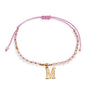 Pink Gold Beaded Natural Stone Initial Bracelets for Women Teen, Boho Handmade Personalized Gemstone Beads Letter Name Braided Rope Adjustable Bracelet Beach Bohemian Jewelry Gift - color: M