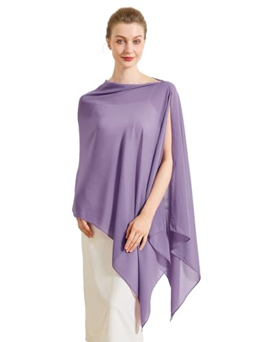 Chiffon Cape Shawl Wrap Scarf 3 Ways to Wear Elegant Sheer Capelet for Evening Dresses Weddings Parties - color: Dark Purple