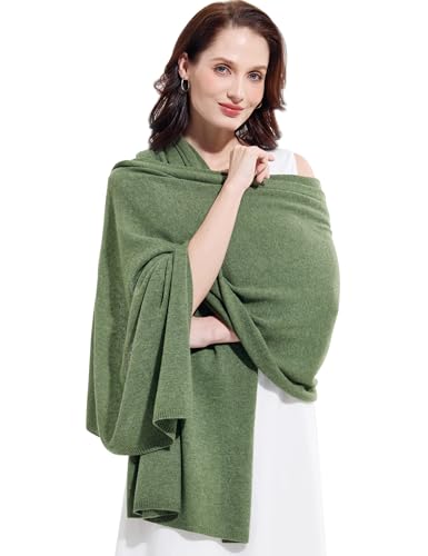 Soft Cashmere Blend Wrap Chic Scarf Stole for Women Wayfarer Travel Extra Large 87"x28" - color: Mottled Avocado Green