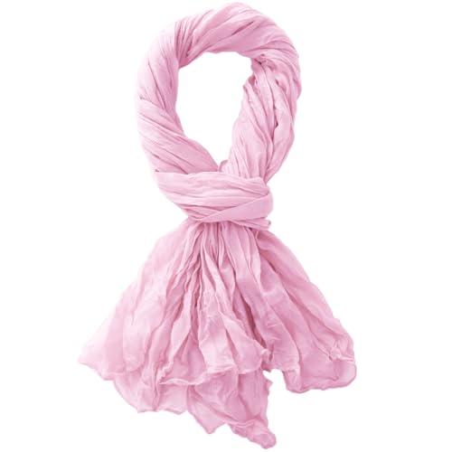 Summer Cotton Blend Crinkle Vintage Soft Scarf Fashion Solid Scarf Wrap Shawl - color: Blush