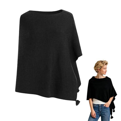 MissShorthair Knit Shawl Wraps for Women Boho Crochet Shawls Cape Open Front Cardigan - color: Black