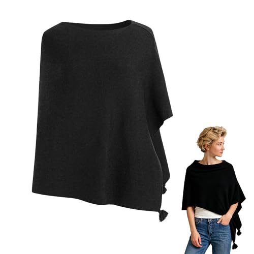 MissShorthair Knit Shawl Wraps for Women Boho Crochet Shawls Cape Open Front Cardigan - color: Black