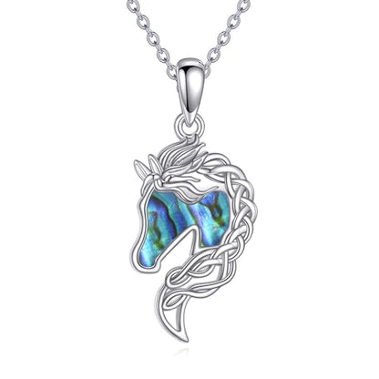 Animal Necklace 925 Sterling Silver Pendant Jewelry Gift for Women Animal Lover - style: Horse-abalone shell