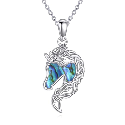 Animal Necklace 925 Sterling Silver Pendant Jewelry Gift for Women Animal Lover - style: Horse-abalone shell
