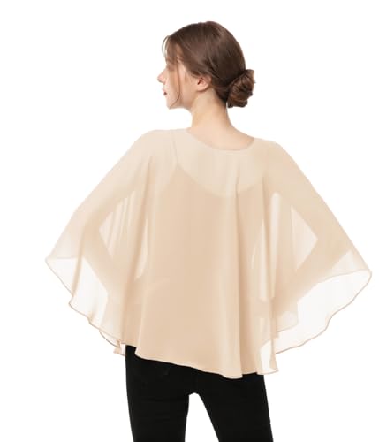 Capes for Womens Casual chiffon shawl Casual Chiffon Cape Sheer shawls and wraps Poncho Capelets Cover Up - color: Champagne
