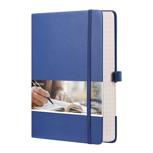 EMSHOI Lined Journal - 120gsm Thick Paper College Ruled Notebook with Sticky Notes, 256 Numbered Pages, A5 Hardcover Leather for Women & Men Work, School, Writing - (5.75”x8.38”) Blue - color: Blue, size: A5-Ruled