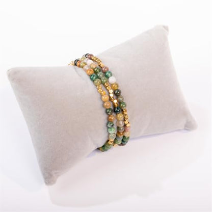 4mm Mini Beads Natural Stone Adjustable Bracelet For Women, Energy Charm Jewelry, Birthday Gift - color: Indian agate