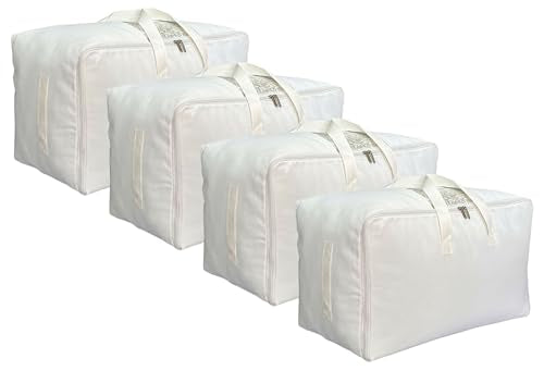 Soft Large Canvas Comforter Storage Bags with Four Carrying Handles and Clear Window, Closet Organizer for Clothing, Blankets Sheets Pillows and Bedding, 80L, 4 Pack, White - color: White, size: 80L - 4 Pack