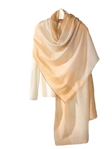 Luxury Cashmere Pashmina Style Shawl - Silk & Wool Blend Scarf, Lightweight Skin-Friendly Wrap - color: Gradient Beige