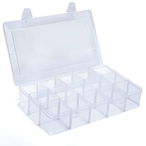 Benbilry Organizer Box with Adjustable Dividers, 15 Compartment Clear Storage Container for Bead Organizer, Fishing Tackles, Felt Board and Jewelry Storage (15 Grids) - color: Clear-15 Grids