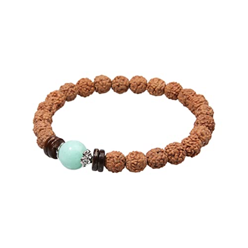 COLORFUL BLING Natural Stone Tibetan Mala Rudraksha Seeds Bracelet for Meditation Beads Prayer Charm Wrist Bracelets Buddha Prayer Yoga Mediation Jewelry - color: mul-green