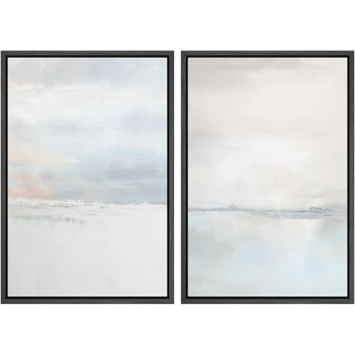 SIGNWIN Framed Canvas Print Wall Art Set Pastel Gray Watercolor Landscape Abstract Shapes Illustrations Minimal Decorative Boho Nordic Relax/Zen for Living Room, Bedroom, Office - 16"x24"x2 Black - color: A14-2207-m39, size: 16"x24"x2 Panels Black