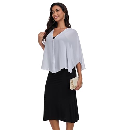 Shawls and Wraps for Evening Dresses Chiffon Soft Shawl for Wedding Guest Party Cover Up - color: White