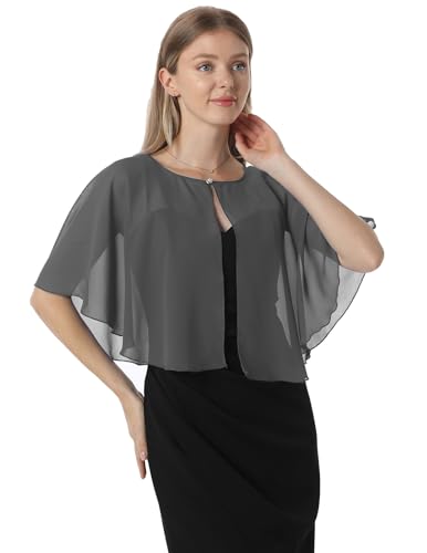 Chiffon Capelet Soft capes Shawls and Wraps for Evening Dress Wedding Cape 1920s shawl accessories for women - color: Dark Gray