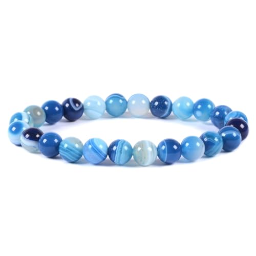 Justinstones Gem Semi Precious Gemstone 8mm Round Beads Stretch Bracelet 7 Inch Unisex - color: Blue Brazilian Agate