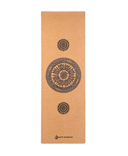 Shakti Warrior Cork Yoga Mat - Artist Designed, Premium Printed Eco-Friendly Non-Slip mat, Great for Regular & Hot Yoga, Pilates, Workouts 72 inch x 24 inch x 3mm Thick - color: Mandala