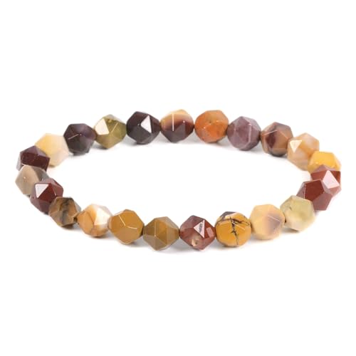 Justinstones 8mm Natural Gemstone Round Beads Triangle Faceted Charm Stretch Bracelet 6.5" - color: Multicolor Mookaite Jasper