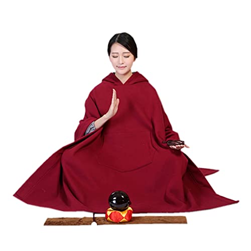 QIEZI Unisex Meditation Hooded Sit-in Cloak - color: Maroon, size: Large