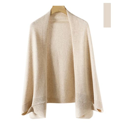Huralona Women's Open Front Wool Shawl Wrap Scarf with Sleeves Outer Warm Knitted Poncho Cape Fall Winter - color: Beige Camel