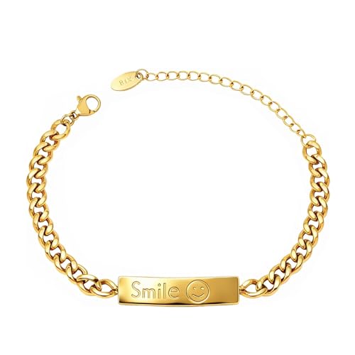 18K Gold Plated Cuban Bracelet for Women Dainty Stainless Steel Non Tarnish Smile Link Bangle Minimalist Flexible Chain Simple Trendy Jewelry for Anniversary Wife Her Birthday Gifts - color: Gold
