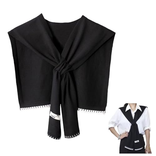 Sweater Shawl Wraps for Women Fashion Knitted Shoulder Shawls Ponchos Casual Sweaters Scarf Cape Wraps with Sleeves - color: 08 Black/White Trim
