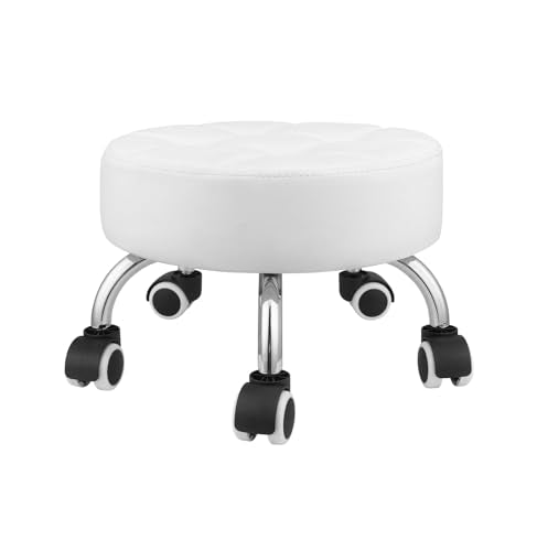 Kaleurrier Low Height Rolling Stool - Heavy Duty Short Profile Stool Chair with Wheels Low to Ground - Small Roller Seat for Home Office Kitchen Repair Garage Shop Pedicure Library White - color: White