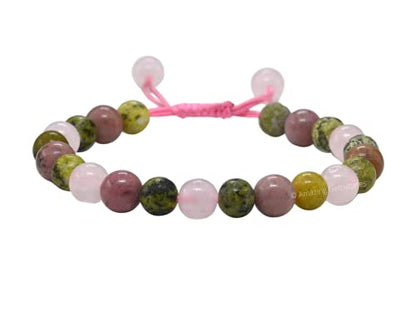 Amazing Gemstone Love Manifestation Bracelet - Serpentine Rhodonite Rose Quartz Bracelet Set for Men Women Healing Calming Anxiety Stress Relief Gifts Pulseras Para Hombres Mujer Stuffer (Adjustable) - color: Love