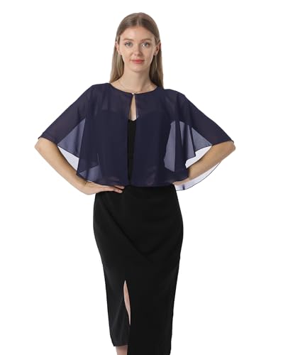Chiffon Capelet Soft capes Shawls and Wraps for Evening Dress Wedding Cape 1920s shawl accessories for women - color: Navy