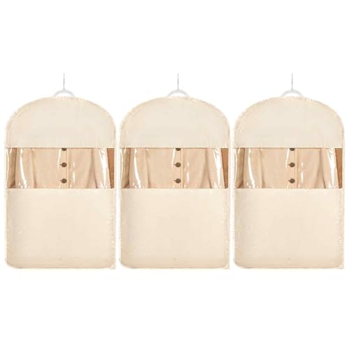 Space Saving Hanging Garment Bag with Self Compression Zipper，Dust Cover Clothes Bags for Down Coat,Dress,Suit，Closet Storage Organizer for Home Travel Use (Beige, Medium) - color: Beige, size: 3pcsM