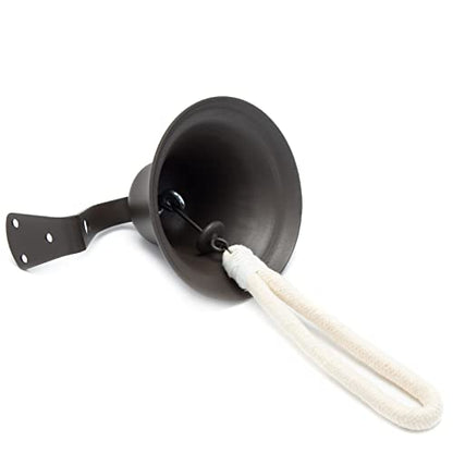 Black Hanging Dinner Bell with Outdoor Mount, Indoor Use, Nautical/Door/Church Design, Rope Included - color: Black