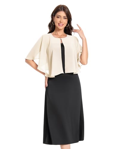 Baoqiya Capelets for women Chiffon Cape Soft Shawls and Wraps Wedding Capes 1920s flapper Cover Up - color: Pale Champagne