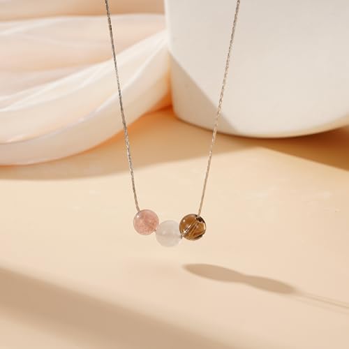 Amethyst Necklace for Women Men - Natural Stone Beaded Yoga Stress Relief Healing Chakra, Inspirational Anxiety Calm String, Protection Birthday Gifts with Blessing Card - color: White Gold-Natural stone necklace