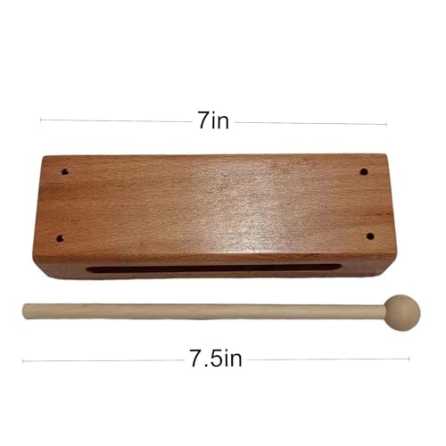 Wood Block Musical Instrument with Mallet Solid Hardwood Percussion Rhythm Blocks,Natural Finish (Wood color)