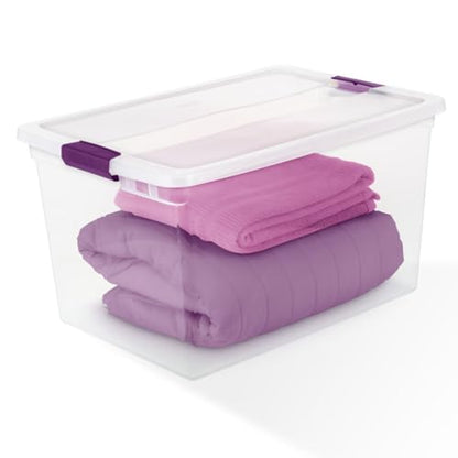 Sterilite 66 Qt ClearView Latch Storage Box, Stackable Bin with Latching Lid, Organize Clothes, Blankets, Items in Closet, Clear Base and Lid, 24-Pack - size: 24 Pack, style: 66 Quart