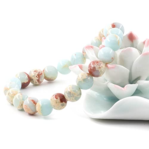 Natural Gemstones Bracelet 8mm Chakra Round Beads Energy Power Crystal Reiki Healing Elastic Stretch 7 Inch for Women Men Unisex - color: Turquoise-B