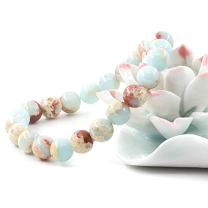 Natural Gemstones Bracelet 8mm Chakra Round Beads Energy Power Crystal Reiki Healing Elastic Stretch 7 Inch for Women Men Unisex - color: Turquoise-B