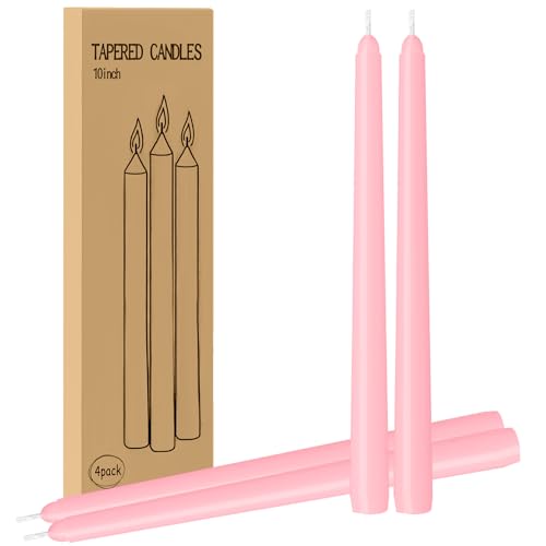 4 Pack Pink Taper Candles - Taper Candles 10 Inch Dripless, Smokeless & Unscented - 8 Hours Long Burning - Ideal for Weddings, Dinner Parties, and Home Decor - color: Pink, size: 4 Pack Taper Candle