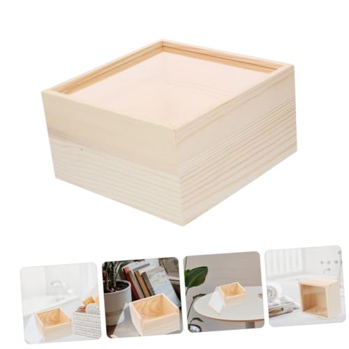Luxshiny 2Pcs Acrylic Sliding Lid Storage Box Visible Wooden Craft Organizer for Jewelry and Small Items Multi-Purpose Storage Solution