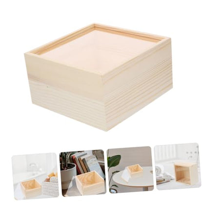 Luxshiny 2Pcs Acrylic Sliding Lid Storage Box Visible Wooden Craft Organizer for Jewelry and Small Items Multi-Purpose Storage Solution