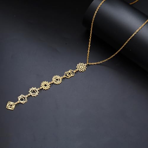 7 Chakra Necklace for Women Stainless Steel Spiritual Healing Chakra Pendant Necklace Yoga Meditation Jewellery for Mother's Day - color: Style1-G