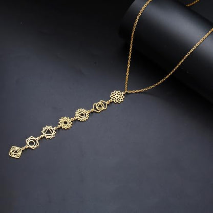 7 Chakra Necklace for Women Stainless Steel Spiritual Healing Chakra Pendant Necklace Yoga Meditation Jewellery for Mother's Day - color: Style1-G