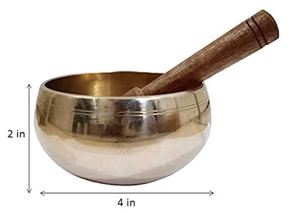 Purpledip Bell Metal Singing Bowl: Dhyana Musical Instrument For Meditation, 3.5 Inches, Gold (12397) - style: Scripture design | 4 inches | Gold | No pillow cushion